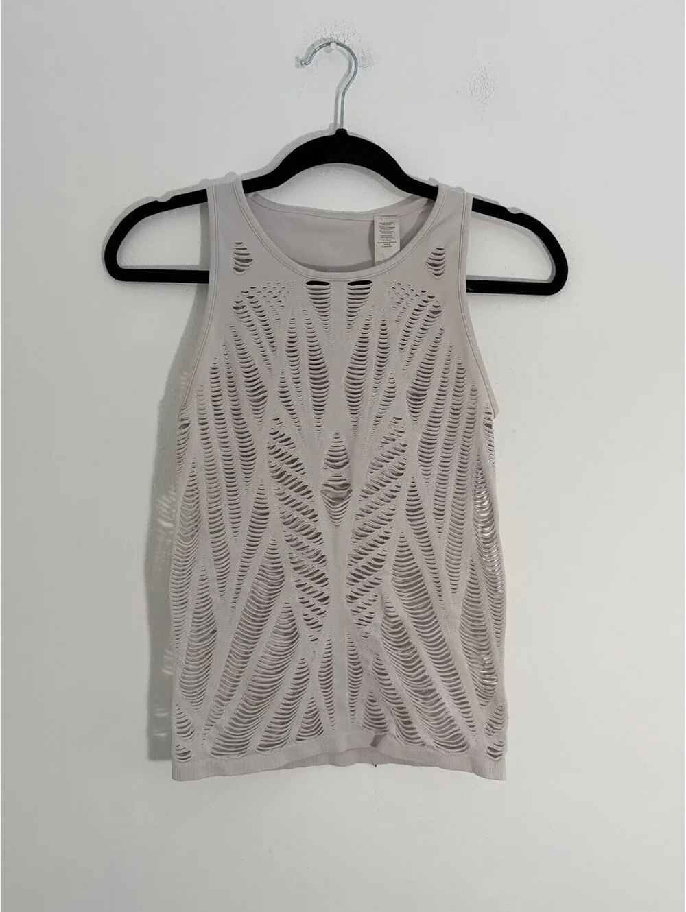 ALO Yoga Distressed Laser Cut Tank Top White Stretch Athleisure S